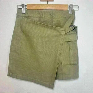 Urban Outfitters Army Green Faux Wrap Adjustable Canvas Cargo Skirt Size XS